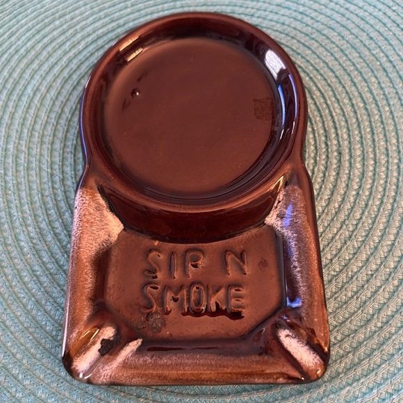 Vintage Sip and Smoke - ceramic ashtray/coaster - redware - Picture 1 of 2